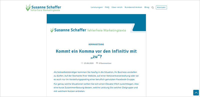 Website von Solounternehmerin Susanne im eigenen Firmendesign